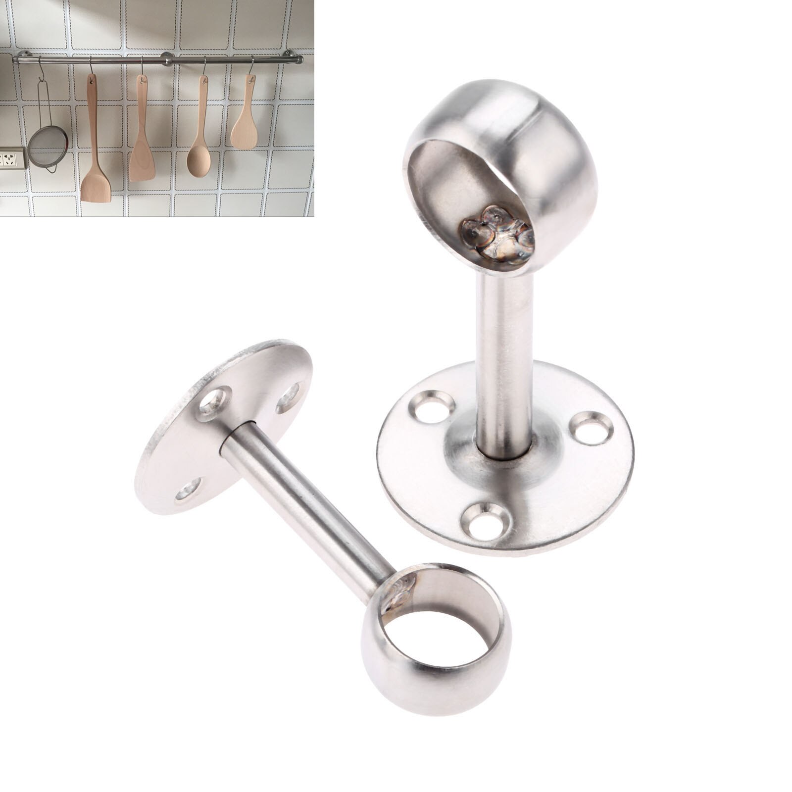Stainless Steel Centre Bracket Wardrobe Rail Support Hanging Rail Rod Pole Socket End Support Bracket Holder 19mm 25mm Dia