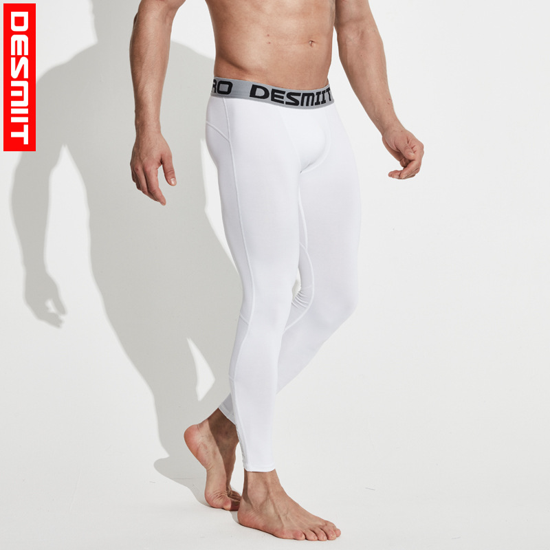 DESMIIT summer long pants men's tight sports basketball fitness pants riding pants elastic full comfortable