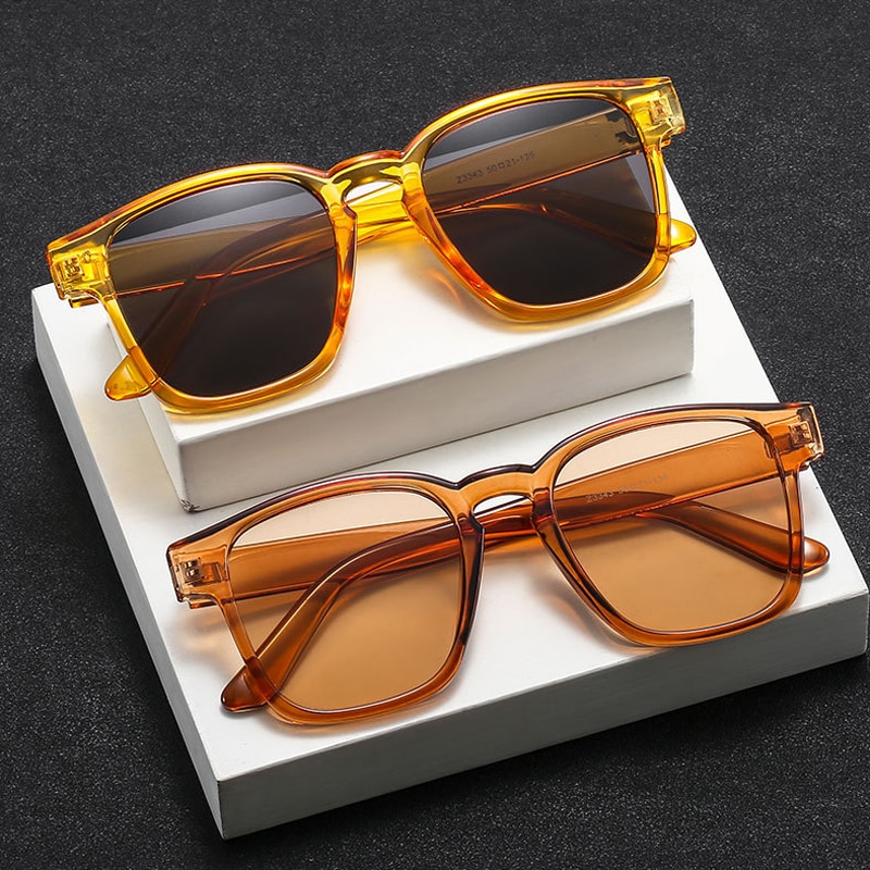 Trendy Vierkante Frame Zonnebril Heren Dames Geel Tan Lens Spiegel Vintage Oranje Blauw Shades Eyewear UV400 Bescherming