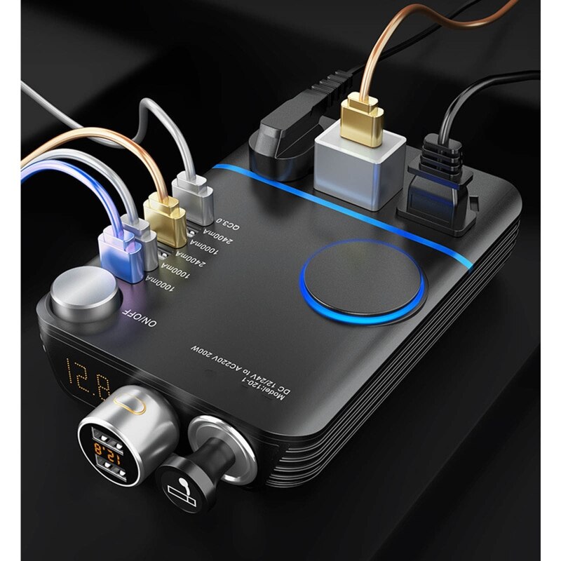 Allume-cigare de voiture 200W, convertisseur 12V à AC 220V, chargeur, adaptateur, transformateur, prise, sortie USB