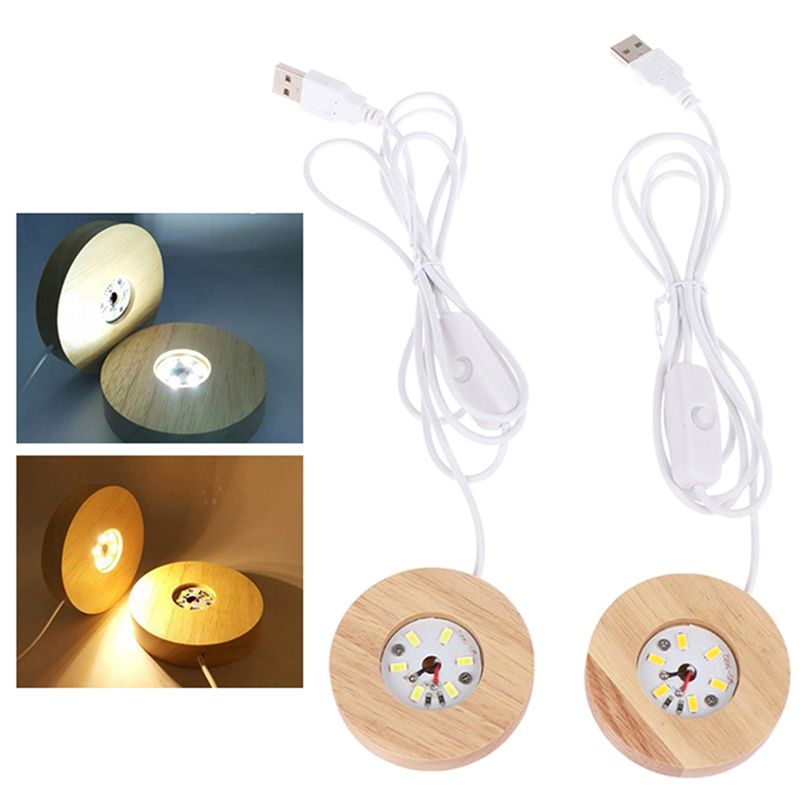 Usb Houten Led Licht Dispaly Base Houten Nachtlampvoet Roterende Display Stand Houder Crystal Glass Hars Art Ornament