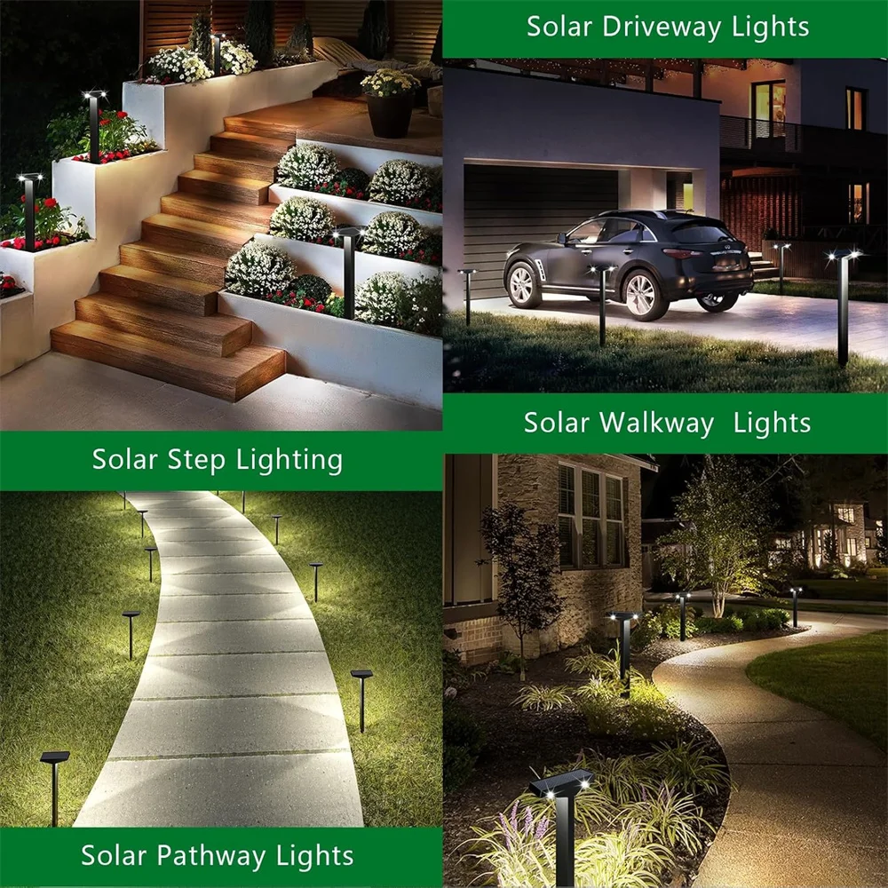 Paquete de 1/4 luces solares para caminos, luces solares para exteriores IP65, luces impermeables para jardín, lámpara Solar, lámparas de paisaje para exteriores para césped