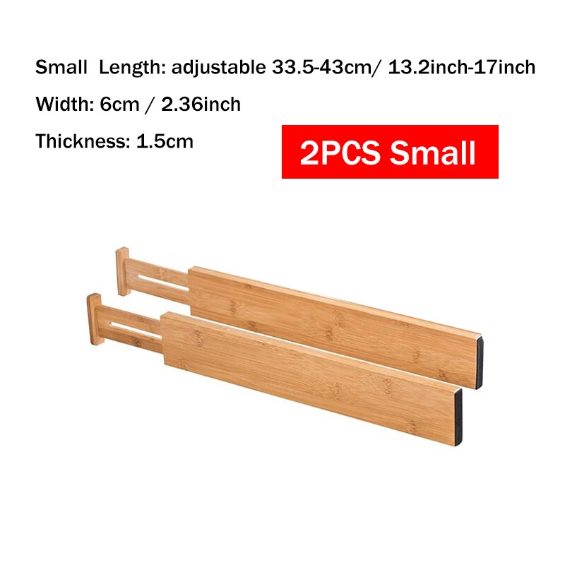 2/4PCS Bamboo Drawer Dividers Bedroom Kitchen Drawer Storage Adjustable Expandable Drawer Dividers for Cupboard Cabinet Wardrobe: 2pcs Small