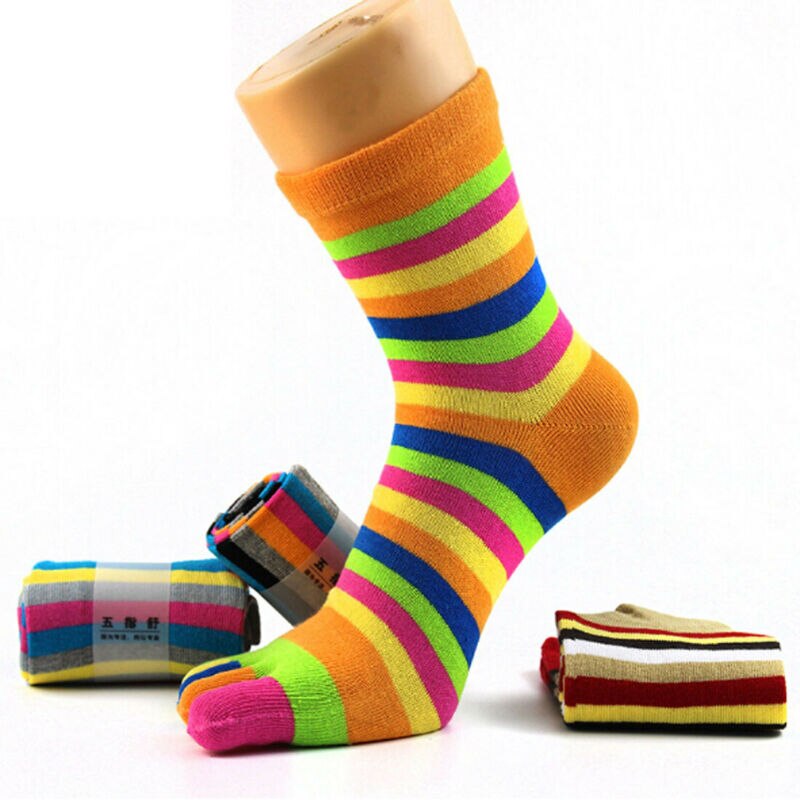 Neue Frauen Lustige Streifen Kappe Socken Baumwolle Fünf Finger Socken Casual Weiche Socken Mit Zehen Bunte Socken 6 farbe