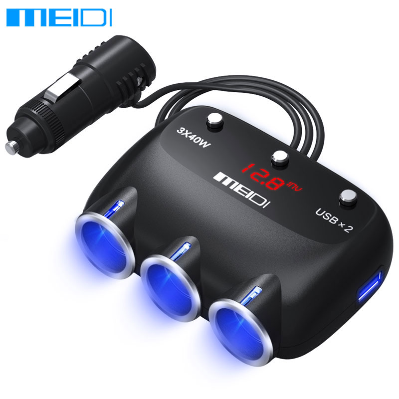 MEIDI Auto-oplader Sigarettenaansteker USB 12V 120W Dual Auto Charger Adapter Splitter Met Voltage LED Display voor iPhone6 7