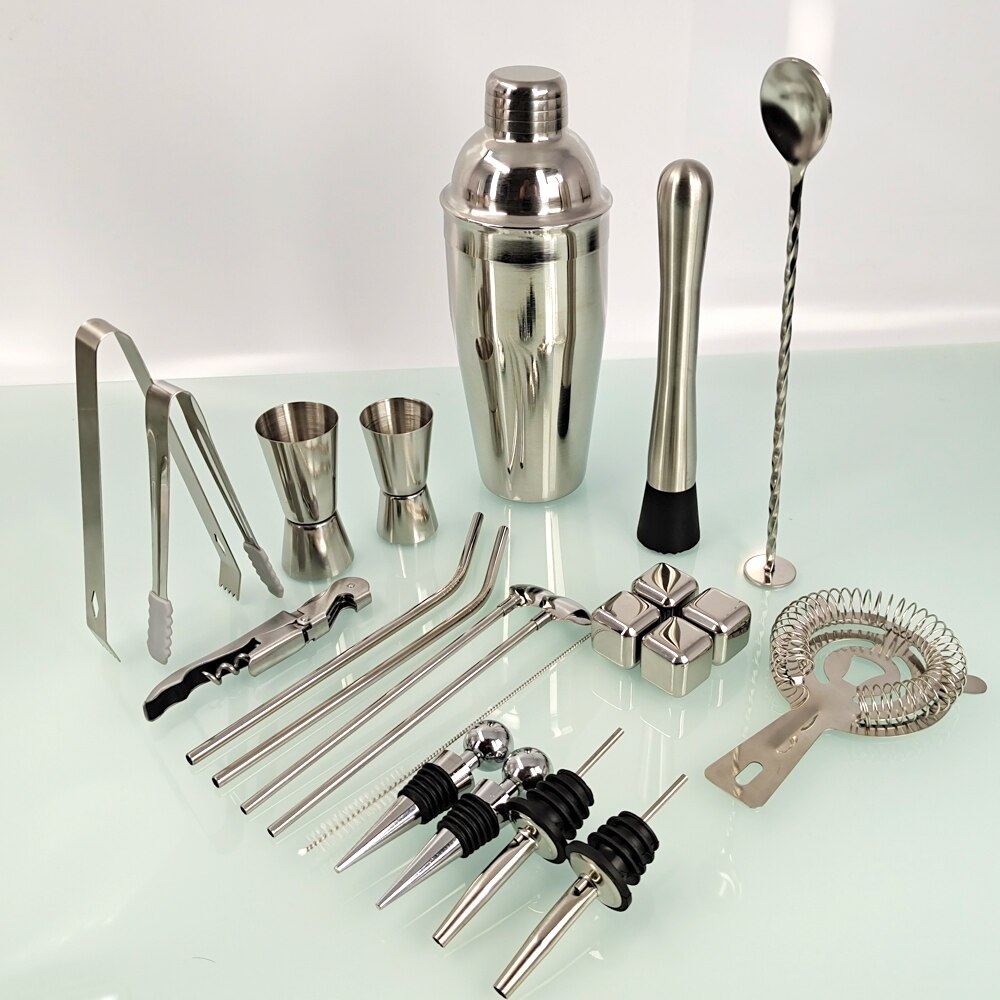 22-Piece Bartender Kit Cocktail Shaker Boston Set Home DIY Suit for Mixed Drinks Martini Stainless Steel: 750ML 2 Cork