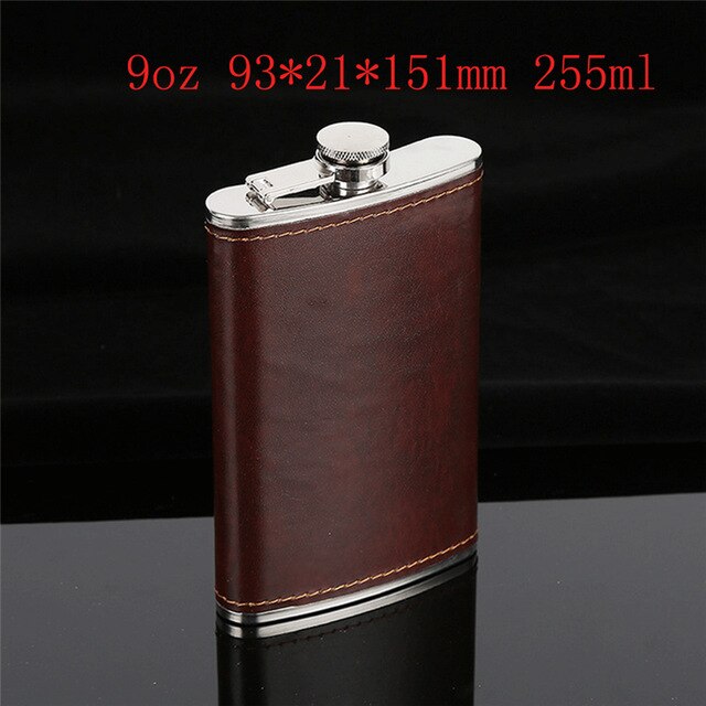 Flachmann 5 6 7 8 9 10 unzen Edelstahl PU Tasche Trinken Halfter Whiskey Likör Wodka: 9oz