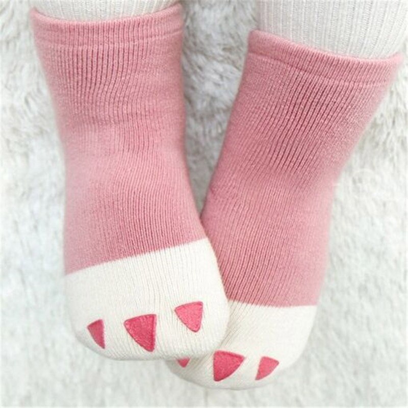 Hiver épais filles garçons enfant chaussettes bébé coton patte décontracté Meias Infantil anti-dérapant Terry chaussettes doux 0-2 ans: pink