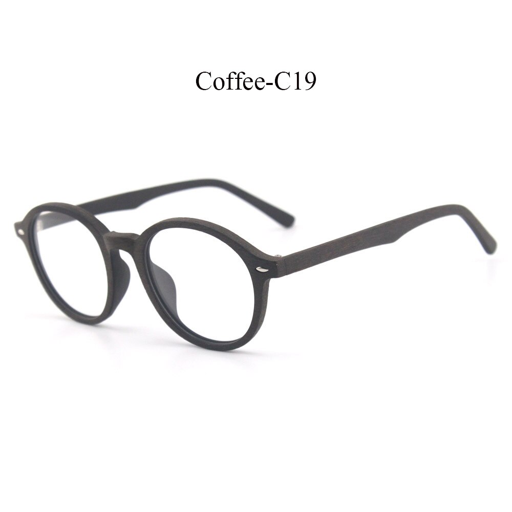 Retro runde træ briller ramme mænd kvinder optiske nærsynethed briller recept briller med klare linser briller rammer: C19