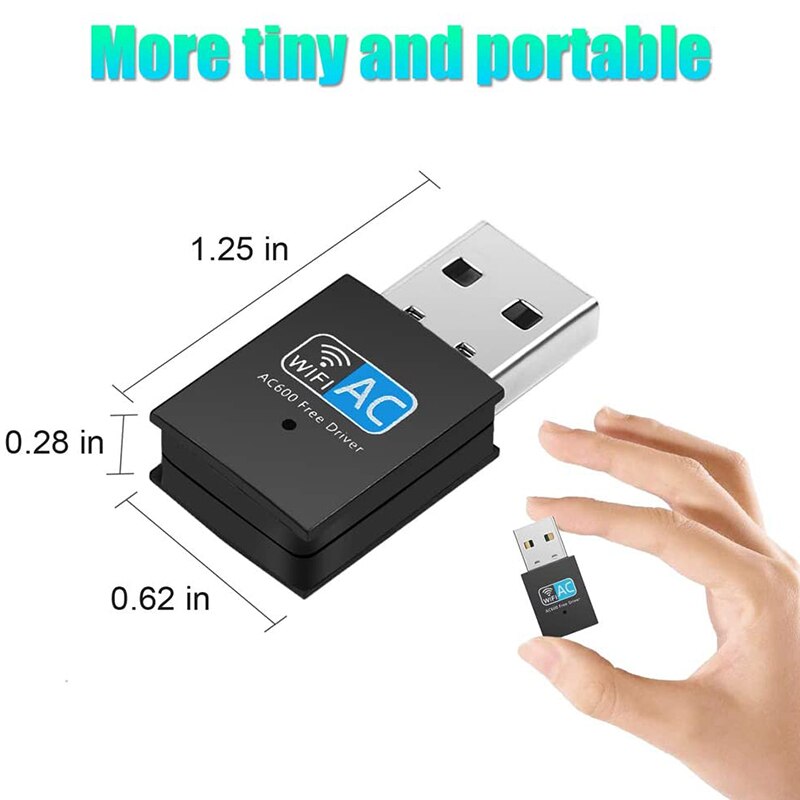 adapter USB WiFi 600 Mbps 5.8GHz/2.4GHz dwuzakresowy mini adapter bezprzewodowy, sieci adapter WiFi dla PC , prochowiec OS i Linux