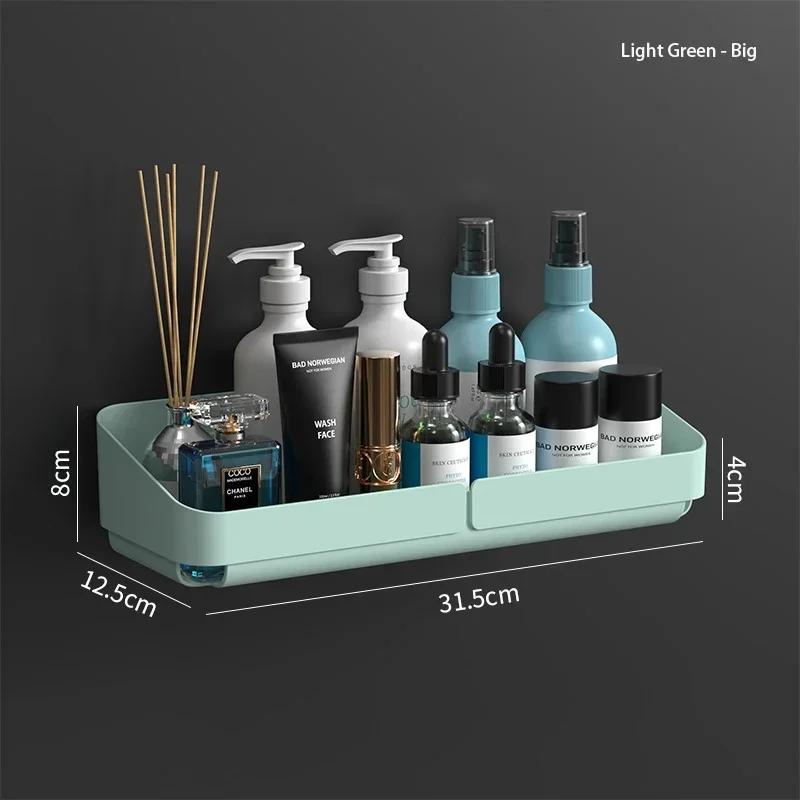 Zelfklevende Badkamer Plank Keuken Organizer Plastic Shampoo Rek Douche Plank Badkamer Accessoires Geen Boorplank: Ivoor