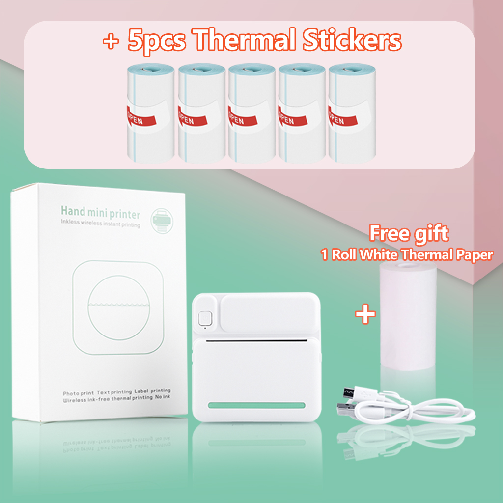 Pocket Mini Printer Student Studie Printer Labels Handig Thermische Printer Zoeken Vraag Mini Draagbare Thermische Printer C19: Green 5 Stickers