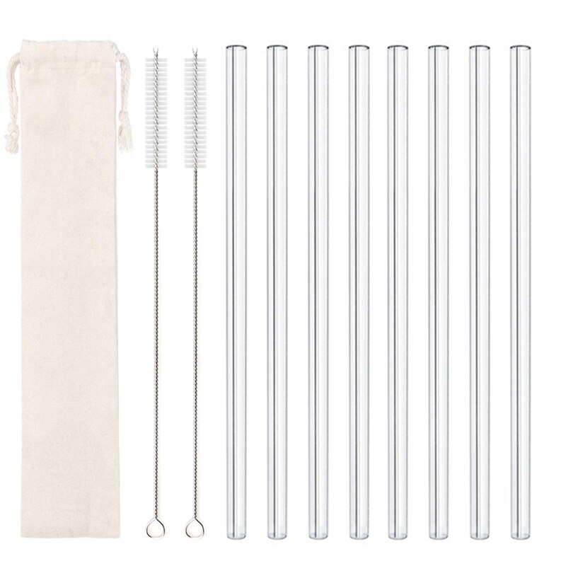 Paille en verre transparente pour toute boisson,accessoire sain, réutilisable et , pour Smoothies, cocktails, livré avec brosse de nettoyage, 200x8mm: 8pcs Straight white