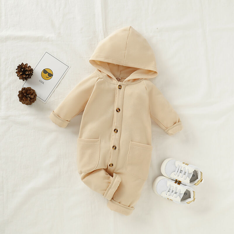 Herfst baby jongen meisje romper met capuchon en zak katoenen kleding winter effen set 0-24m