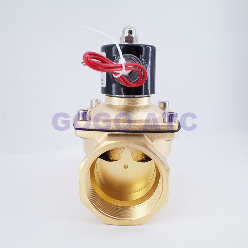 2 Way 2W Series Brass Air Gas Water 2W500-50 All Copper Solenoid Valve 2 Inch 220V AC Normally Close Wire Lead Large Valve