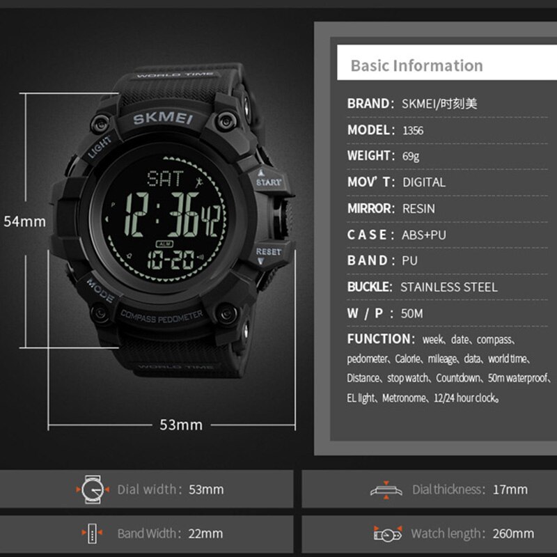 Hommes sport montres heures podomètre Calories montre numérique hommes altimètre baromètre boussole thermomètre météo Relojes SKMEI