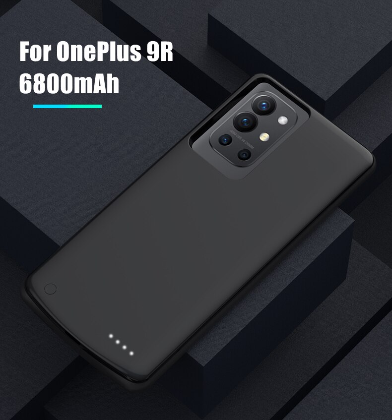 Battery Charger Cases For OnePlus 9 9 Pro Power Bank Case 6800mAh External Charging Battery Case For Oneplus 9R Powerbank Cover: 9R Black