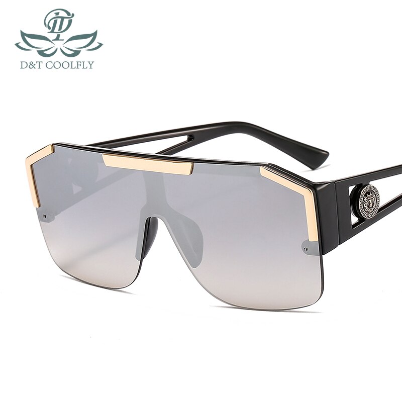 D&T Shield Sunglasses Men Women Color Lens Alloy Frame Rectangle Brand Sunglasses UV400: silver