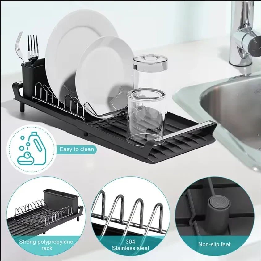 1pcs Expandable Small Dish Drying Rack Dish Racks for Kitchen Counter Dish Drainer Removable Cutlery Holder Kitchen Organization