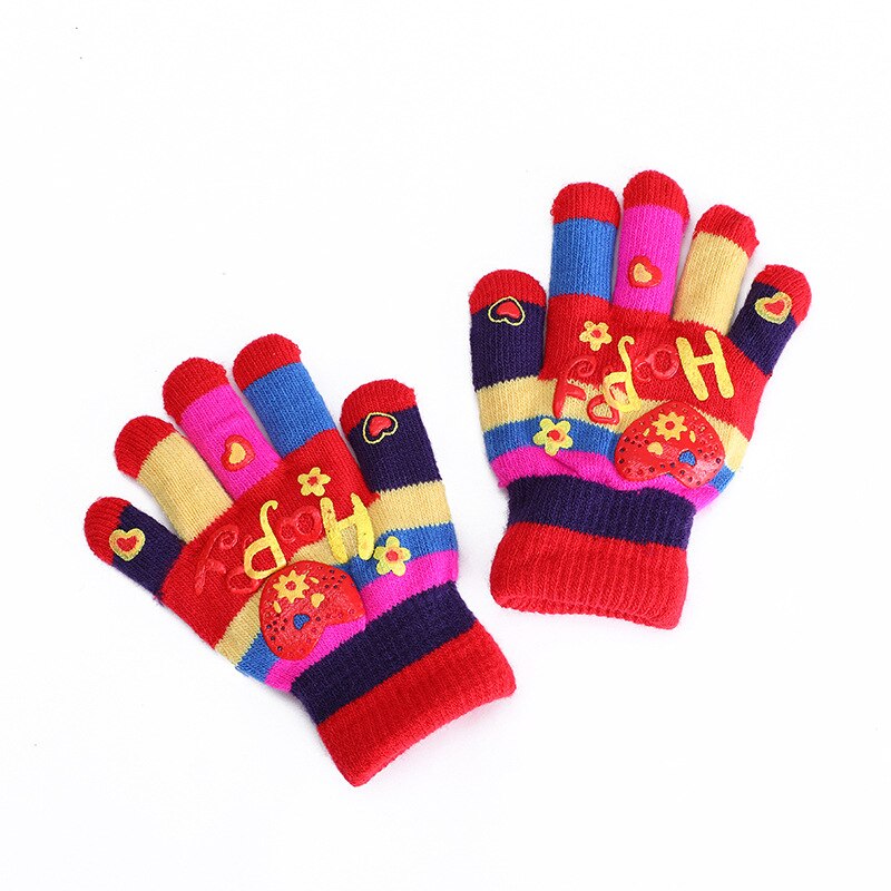 Guantes para niños con estampado de corazones y estrellas, para bebés, coloridos, de invierno, tejidos, cálidos