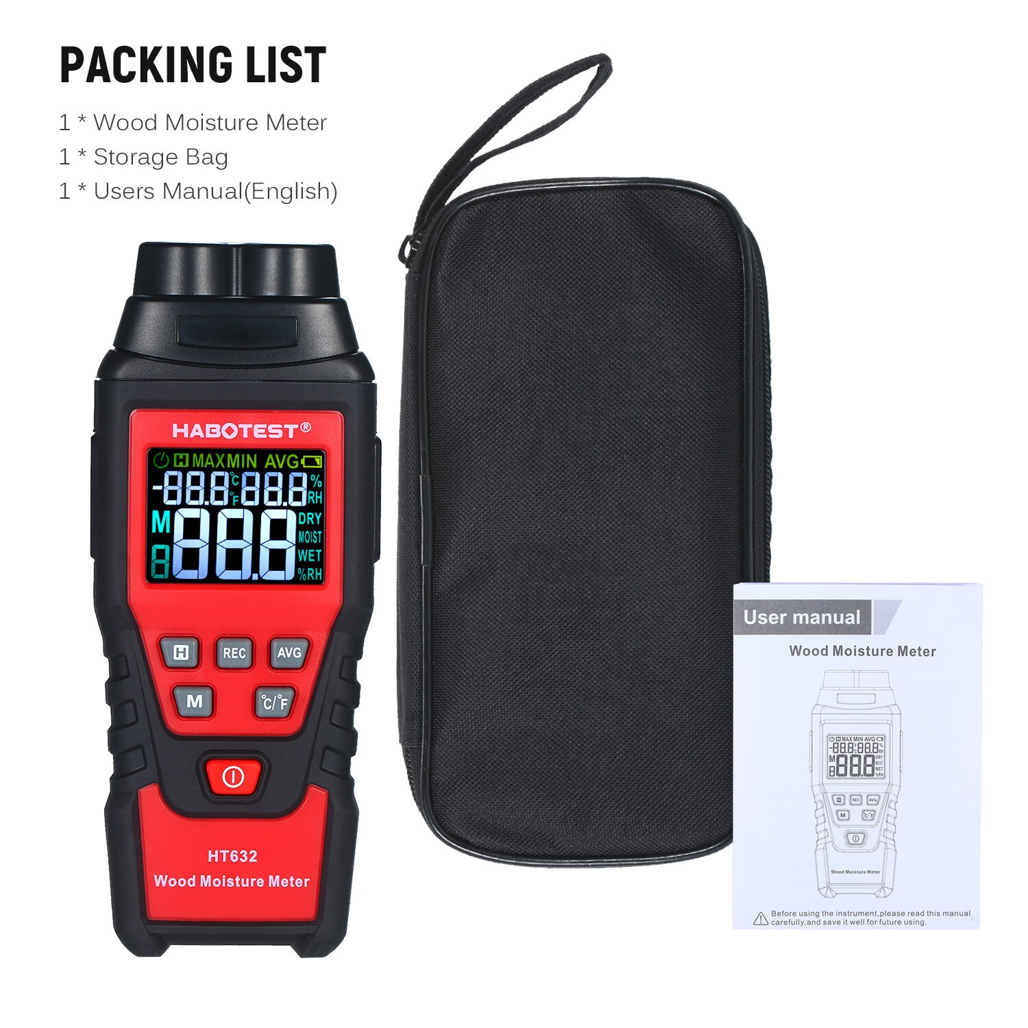 Digital Wood Moisture Meter with 2 Pin Probe Wood Moisture Tester with Backlight Thermometer Hygrometer Wood Humidity Tester