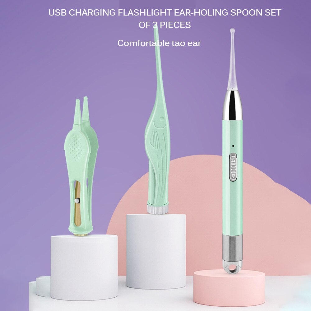 1 kit de cure-oreille lumineux Rechargeable, nettoyeur d'oreille de sécurité, soins du cérumen, dissolvant de cire, indolore, outil de nettoyage sans douleur