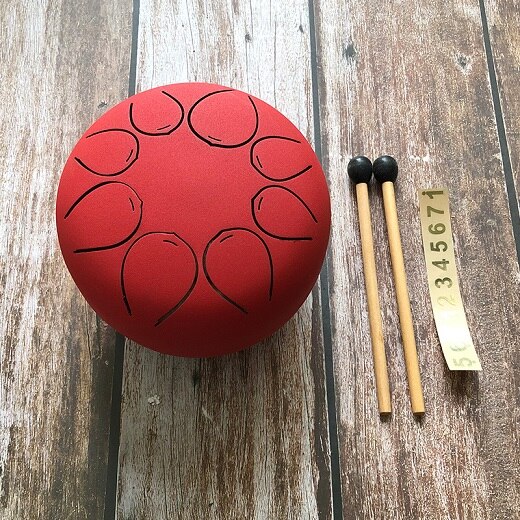 5.5 inch Steel Tongue Drum Mini 8 key Tone G Tune Hand Pan Drum Tank Drum with Drumsticks Percussion Instruments: Red
