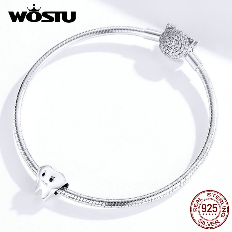 Wostu Echt 925 Sterling Zilver Mooie Tooth Kralen Fit Originele Armband Hanger Bedels Voor Vrouwen Mode-sieraden BKC1401