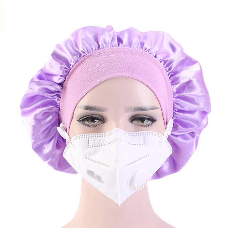 Satin Silk Nightcap Sleep Button Elastic More style Cap Nurse Hat Women Solid Long Hair Cap Hat Head Cover Bonnet Hat