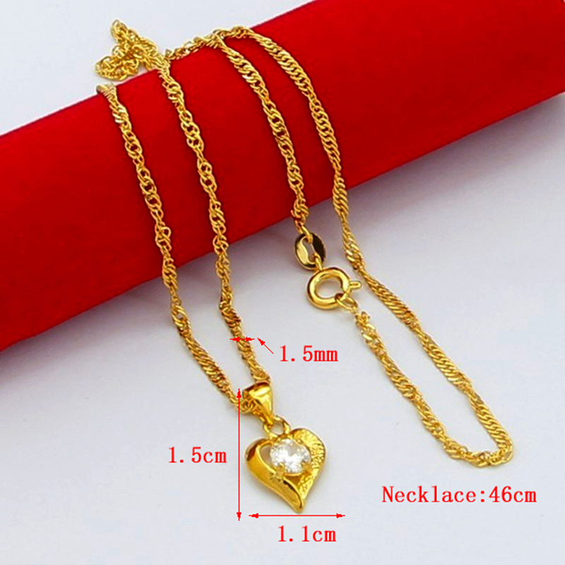 Echte 24k gouden ketting zirkoon hart hanger waterrimpel ketting galvaniseren gouden sieraden huwelijksgeschenken voor vrouwen