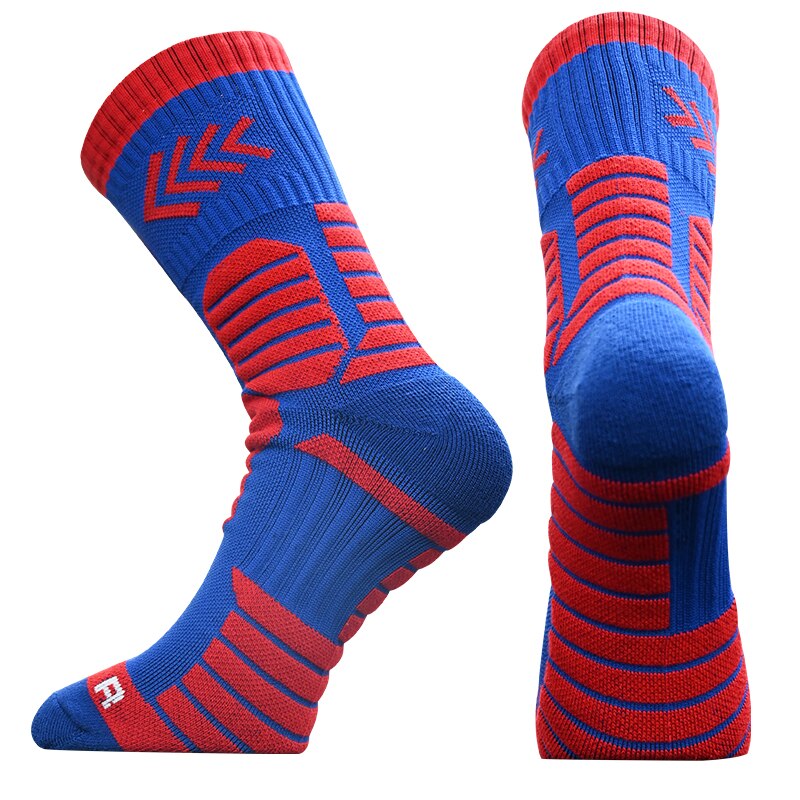 1 Pair Newest Compression Socks Thickened Towel Bottom Basketball Socks Middle calcetines Cycling Sports Socks: Blue Red