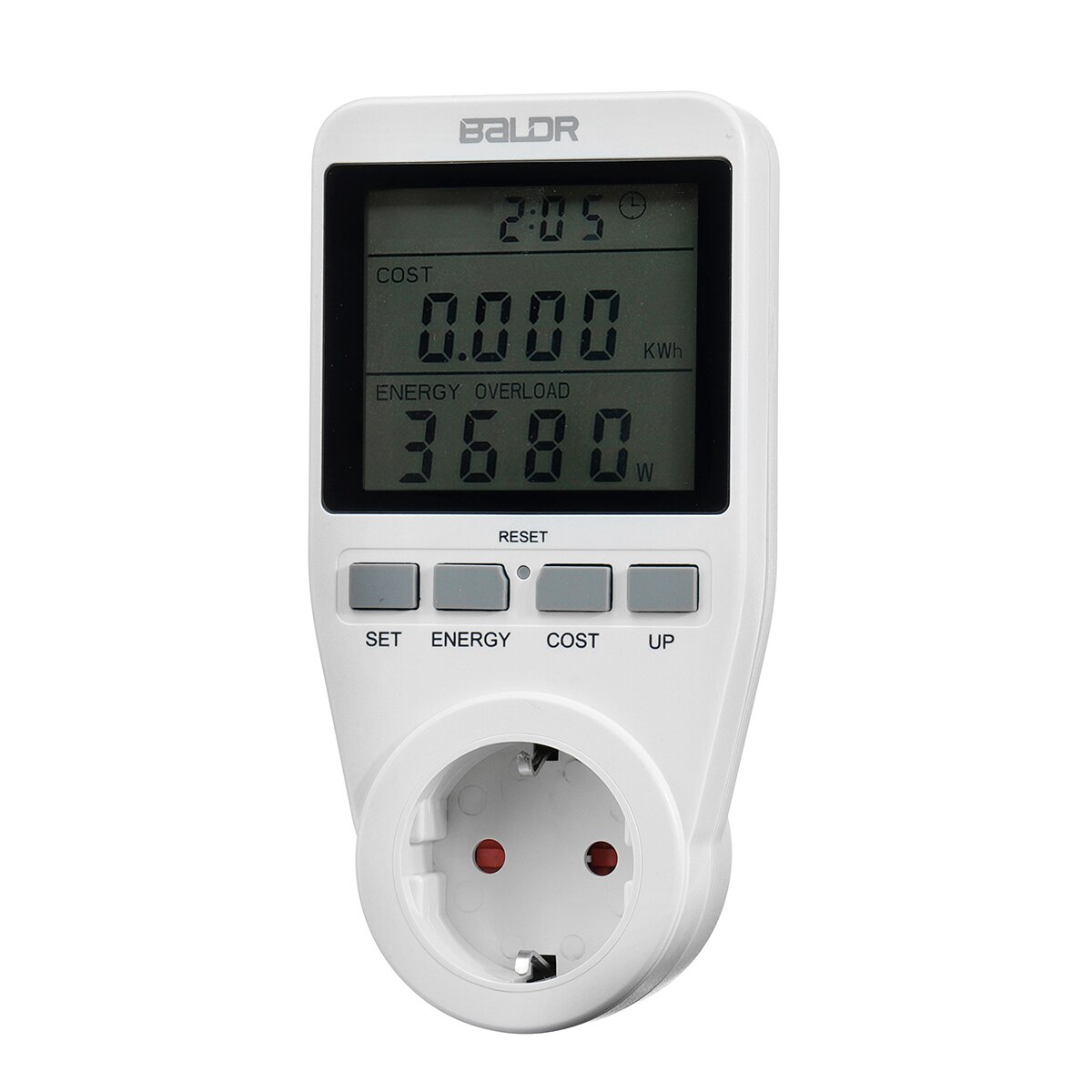 Digitale stroommeter 230 V, draagbaar energieverbruik, digitale stroommeter tussenteller, IP65 waterdicht, mobiele outdoor KWH-meter, LCD-stroommeter geijkt voor camping, camper, e-auto, zwart
