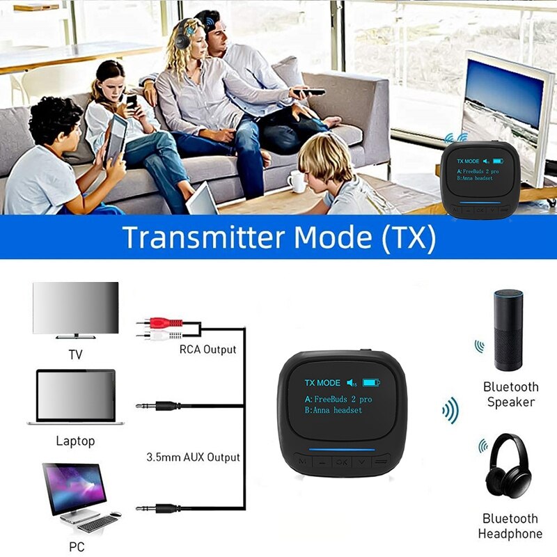 Bluetooth 5.0 o Transmitter Receiver Oled Display aptxLl 3.5Mm AuxJack Wireless Adapter for Tv Car Pc