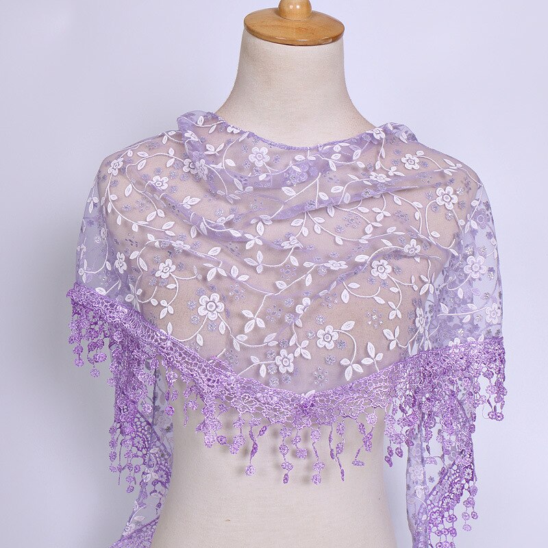 SOKUXILE Vrouwen meisje sjaal Bloem Kant Zijde Driehoek Vrouwelijke Baby Sjaals Kwastje Sjaals Lente Zomer 18 Kleuren Foto Accessoires: Light purple