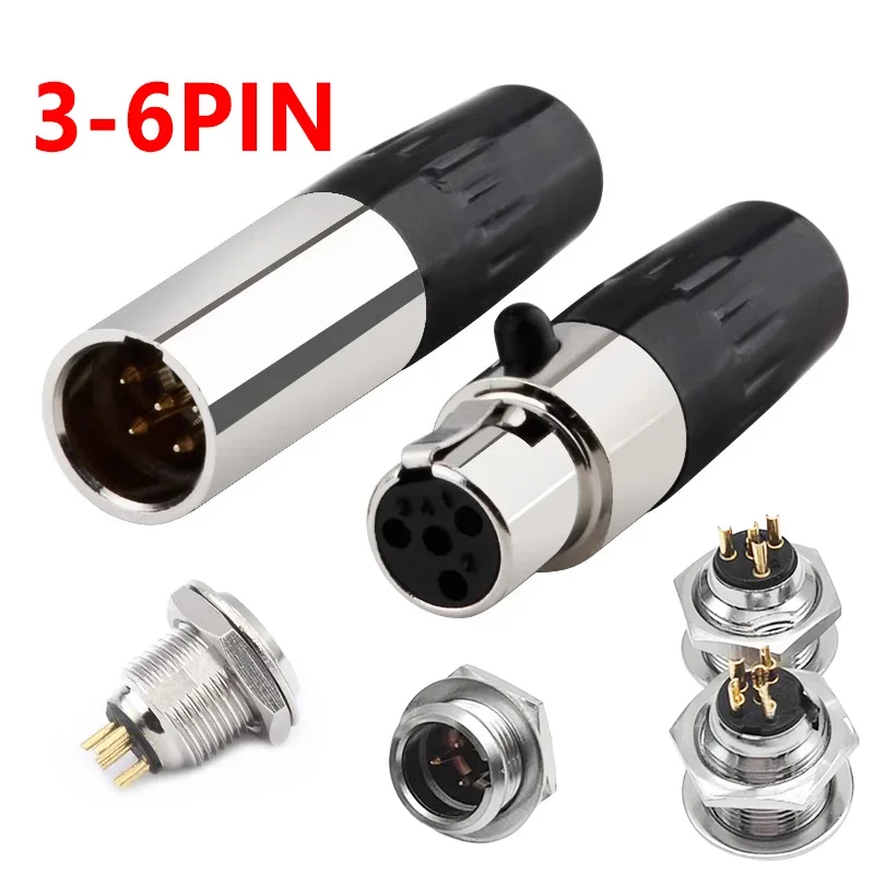 2Stck Mini XLR Männlich Weiblich Stecker 3/4/5/6 Stifte Kleine XLR Männlich Buchse für MIC Mikrofon Audio- Kabel Lözehn Stecker