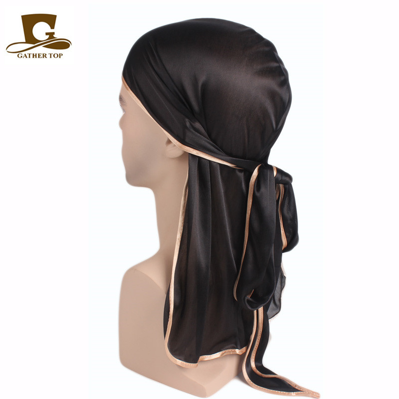 Unisex hombres mujeres satén transpirable Bandana sombrero sedoso Durag doo du trapo diadema de cola larga: Gris