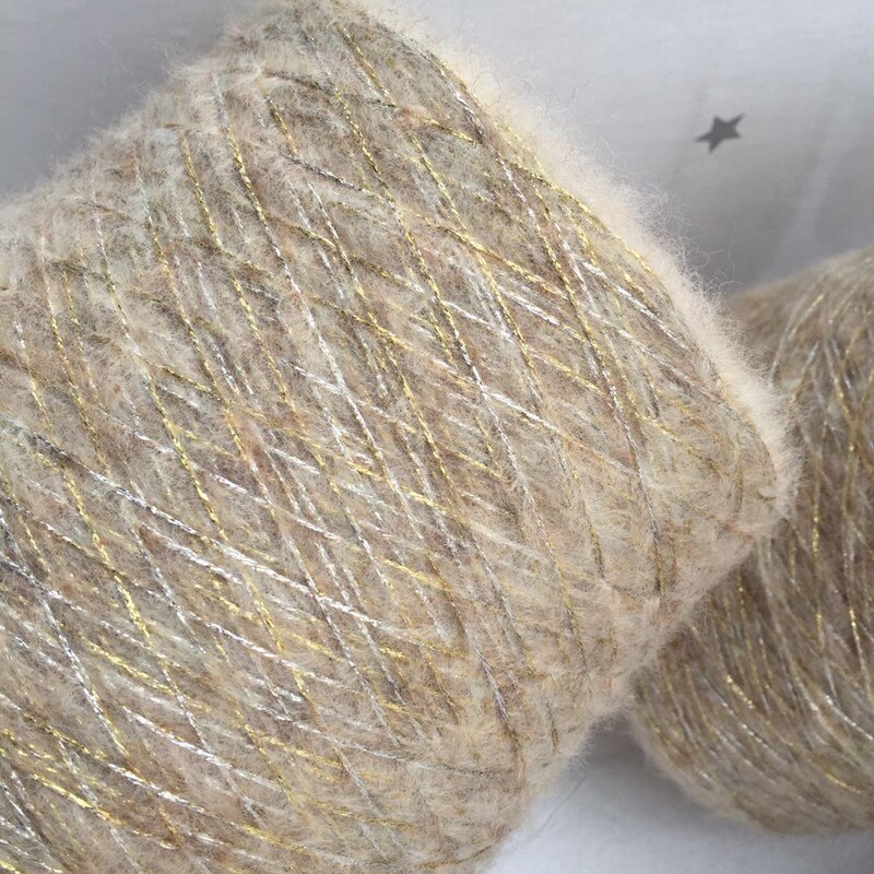 Hilo de núcleo hueco de mohair dorado y plateado, 1000 Lana, tejido a mano, suéter, abrigo sombrero bolso, joyería, hilo suave, 64% m de brillo