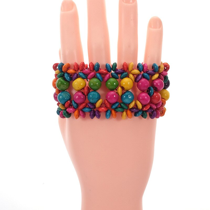 Pulsera elástica de cuentas de madera multicolor, joyería Bohemia para mujeres y niñas, accesorios para niños