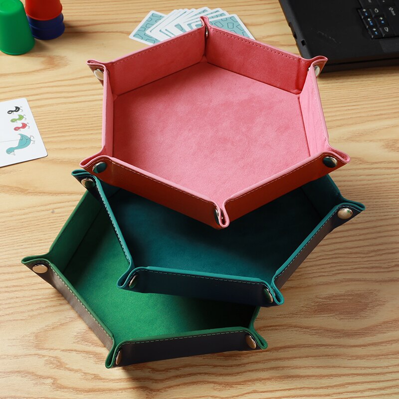 3 cores couro do plutônio dobrável bandeja de dados hexágono caixa de armazenamento de dados mesa placa de jogos caixa de armazenamento de dados clube barra