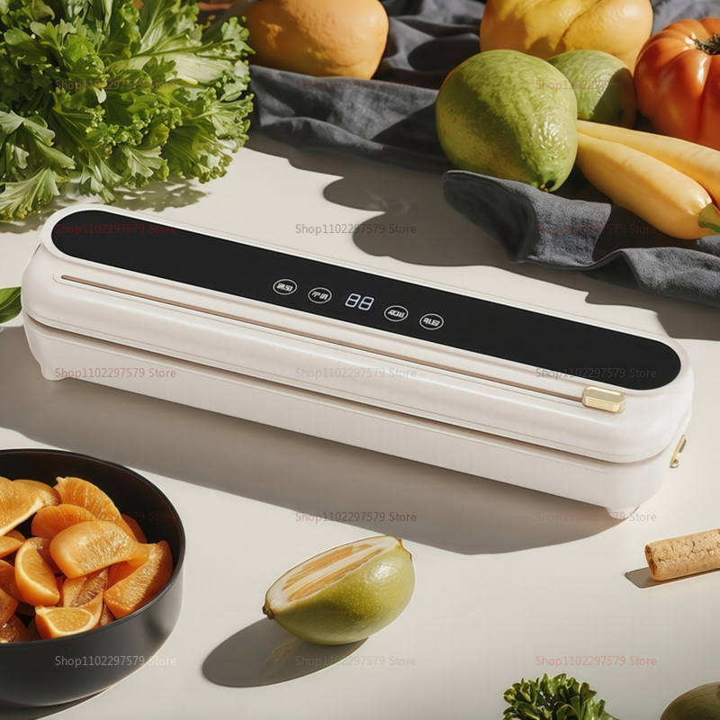 Elektrisk vakuumforsegler til tør/våd mad i hjemmet forseglet emballage til køkkenopbevaring af mad indbygget skærekniv køkkenredskaber