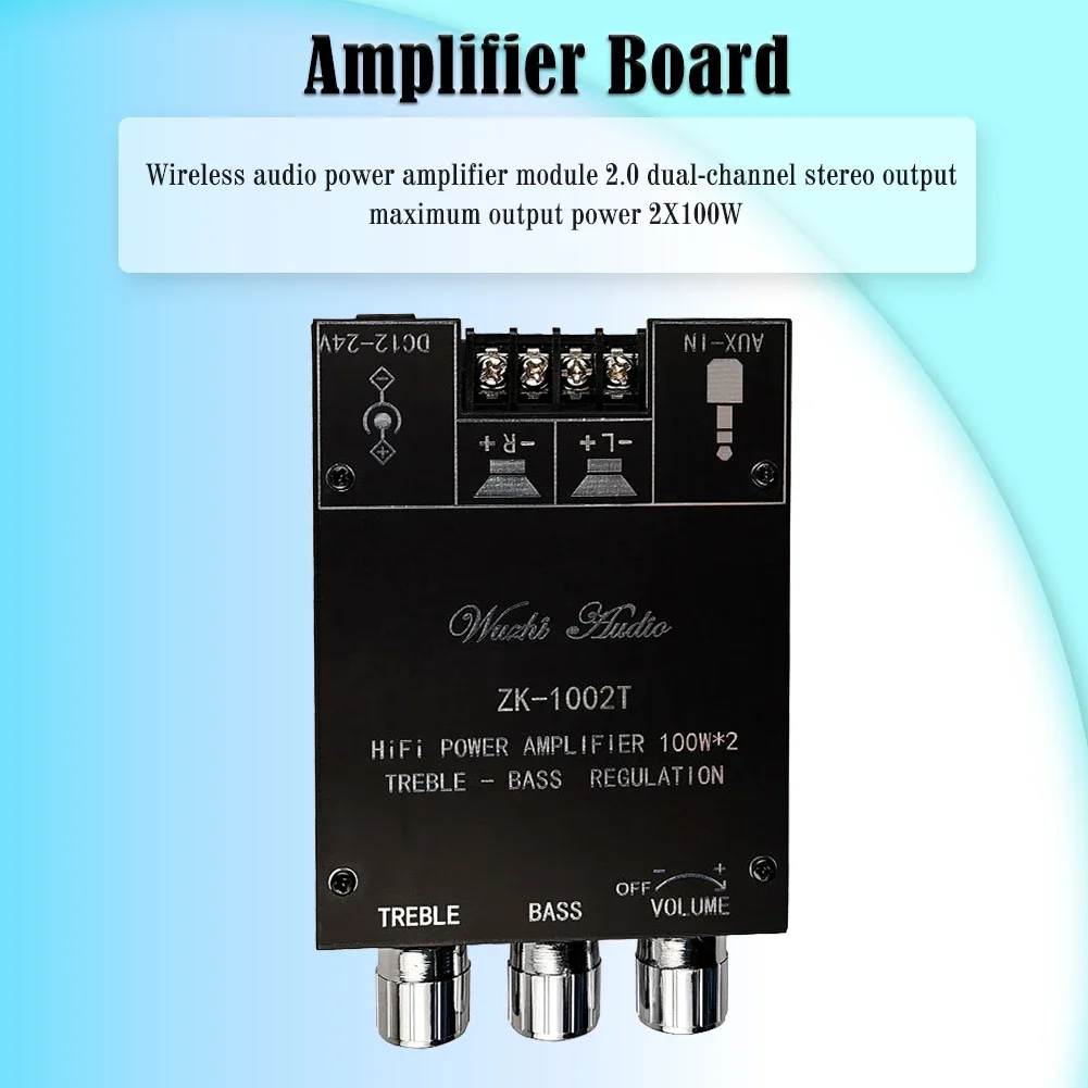 Amplificador Compatible con Bluetooth, ZK-1002T, HIFI, 2,0 canales, 100Wx2, Kit de módulo de Audio, ajuste de Subwoofer, canal de placa amplificadora