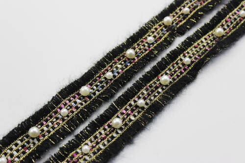 1yard Beaded Tweed Trim 3cm Gold Pearl Lace Sewing Trim Ribbon Fabric Handmade DIY Costume Dress Sewing Supplies Craft: black