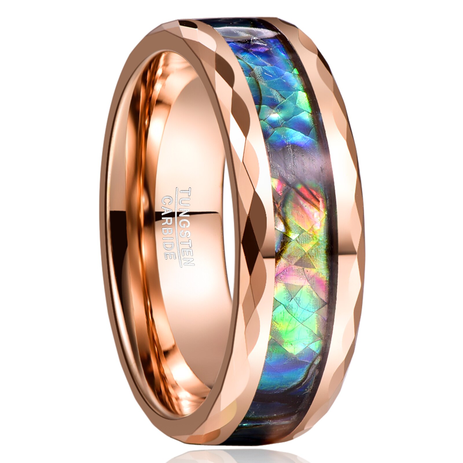 Nuncad Tungsten Carbide Ring 8Mm Breedte 2.3Mm Dikke Plating Rose Gold Batch Bloem Ingelegd Abalone Shell Tungsten Staal ring