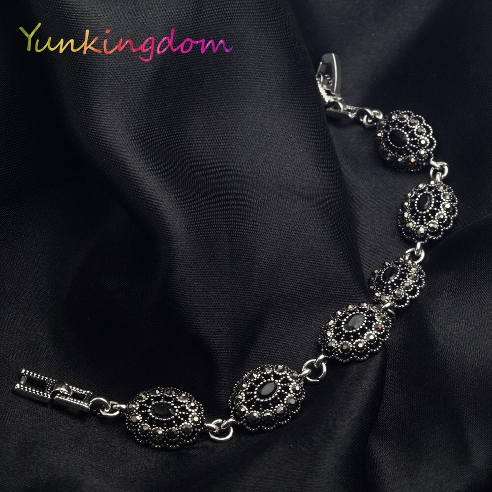 Yunkingdom Ethnische Stil Jahrgang-Schmuck Silber Farbe Armbänder für Frauen Schwarz Harz K1794