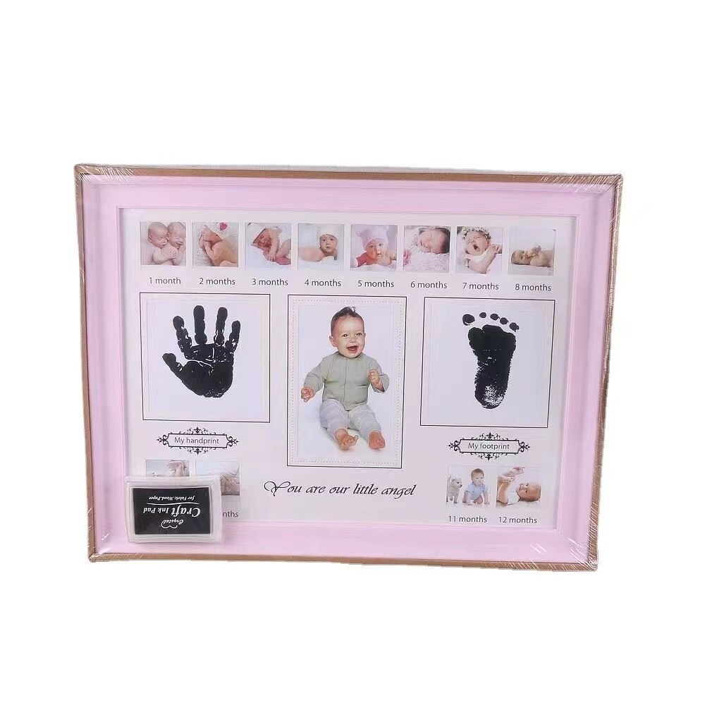 Ma Première Année Cadre Photo Bébé BRICOLAGE Handprint Empreinte 12 Mois Cadre Photo Garçon Fille Mes 1 An Artisanat D&#39;encre Enfants Cadre Photo: Type 3 Pink
