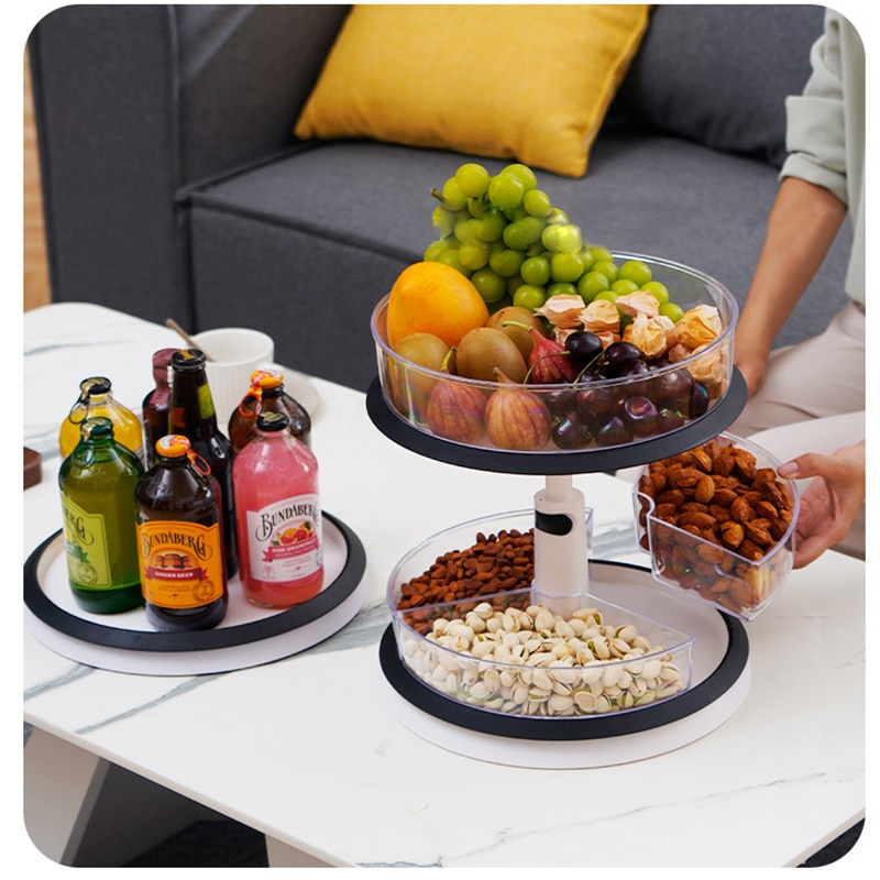 Retractable Storage Tray Double Layer Kitchen Storage Container Kitchen Accessory Plastic Rotating Tray Space-saving Spice Rack