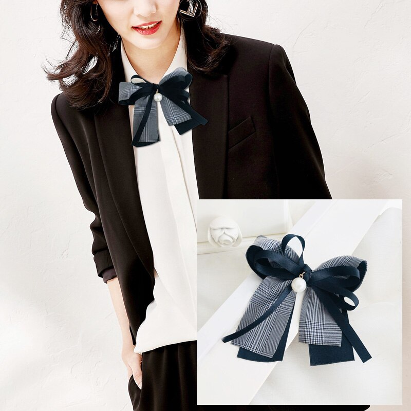 Vrouwen Bruidegom Pak Strik Stropdas Kraag Overhemd Strikje Parel Dames Strass Lint Bowtie Das: Grey Grid