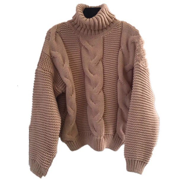 Dam tröjor polokrage tröja dam höst vinter ledig kort tröja stickad pullover tröja kvinnlig pull femme: Kaki