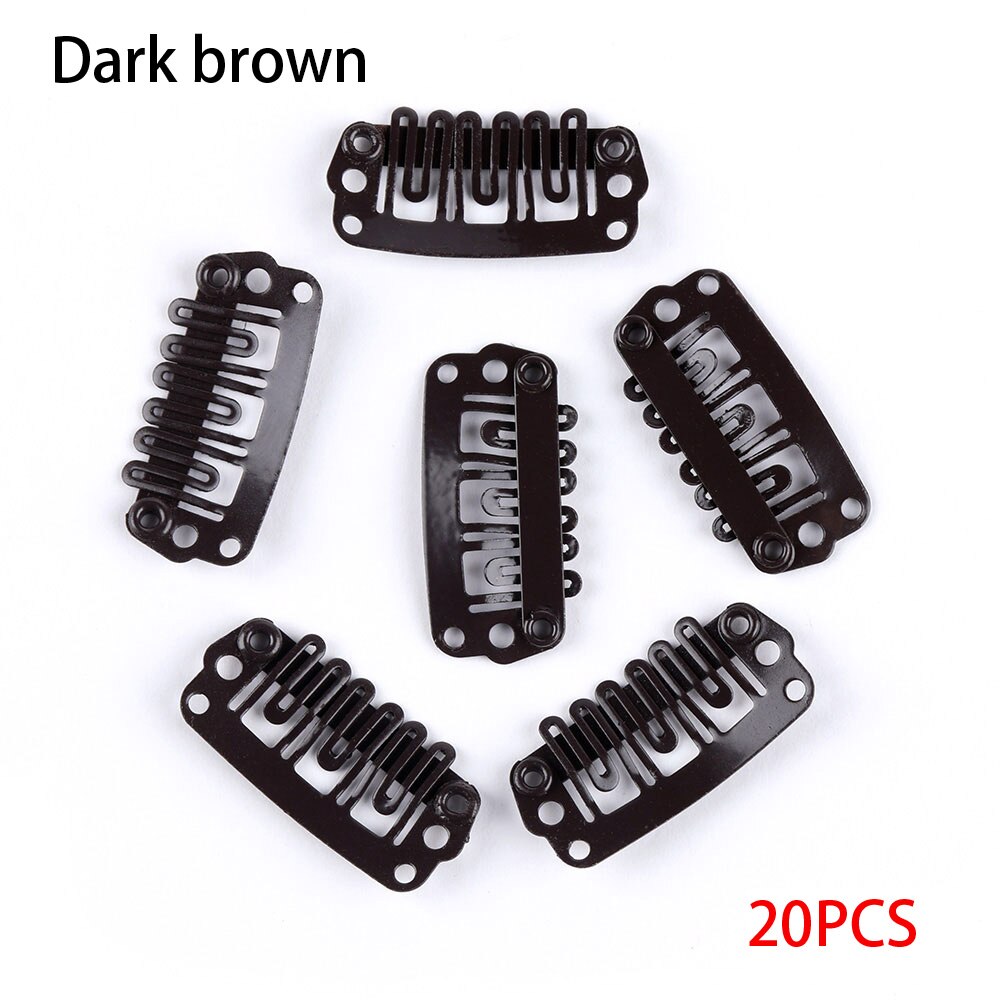 Extensión de pelucas de Metal en forma de U para mujer, pinzas de presión fijas, soporte de cola de caballo, horquillas, pasadores, accesorios para el cabello de 32/28/24mm, 20 Uds.: 24mm dark brown