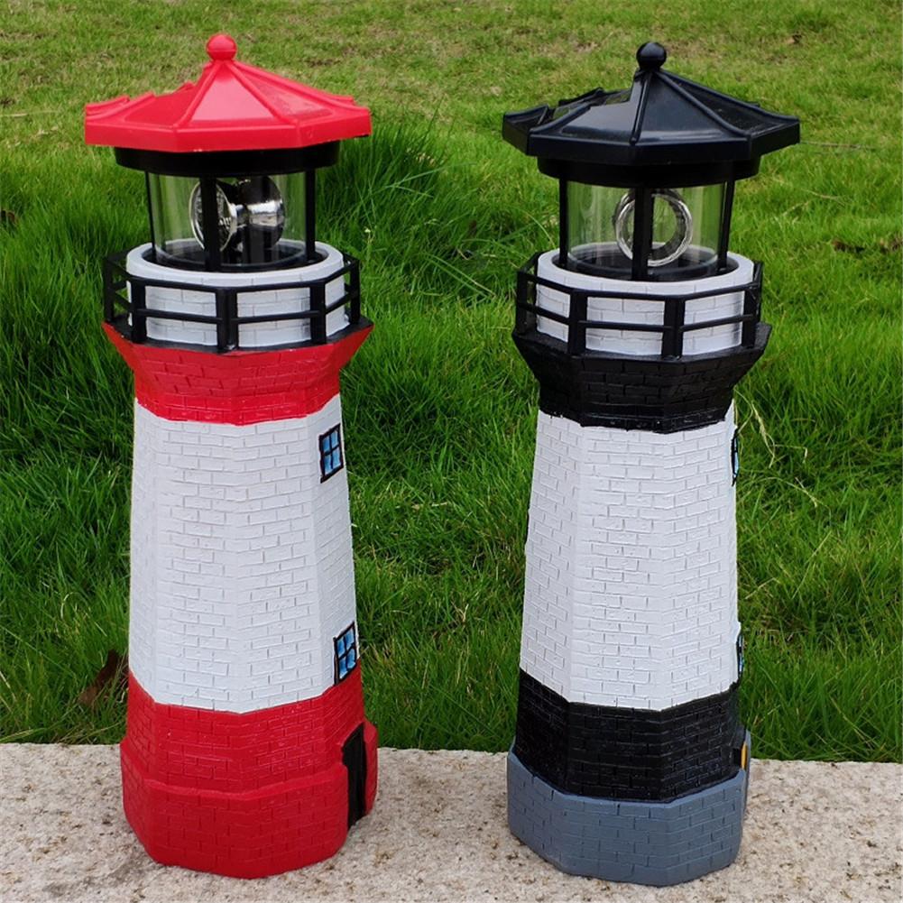 Automatically Lit LED Solar Light Lighthouse Statue Shape Rotating Outdoor Solar Powered Lamp For Garden Yard Decoration